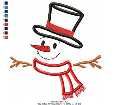 Snowman Cute - Applique - Machine Embroidery Design