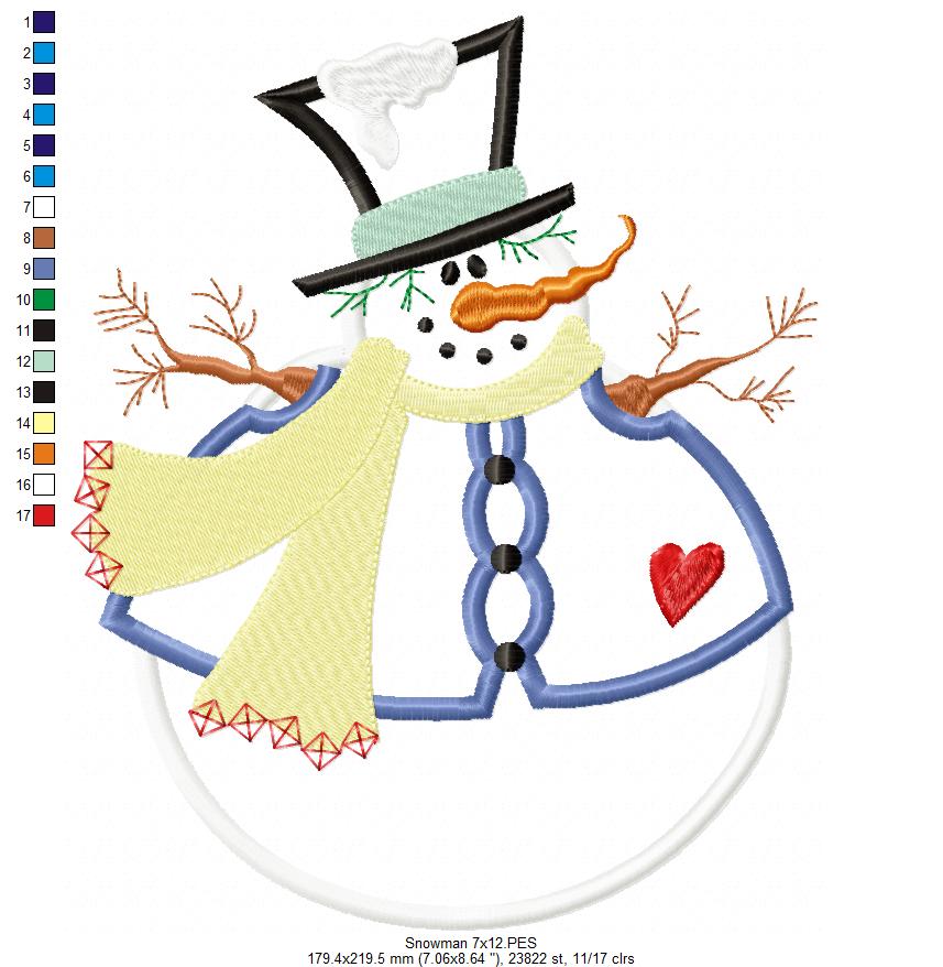 Snowman Christmas – Applique - Machine Embroidery Design