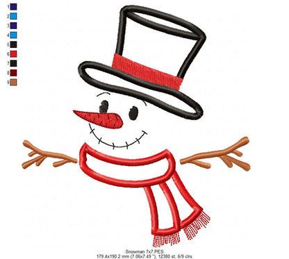 Snowman Cute - Applique - Machine Embroidery Design