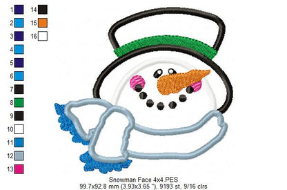 ❄️ Frosty Snowman Face ⛄ – Applique - Machine Embroidery Design