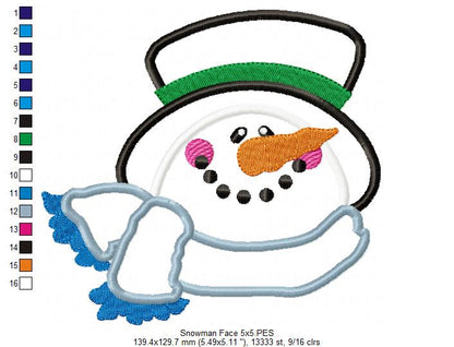 ❄️ Frosty Snowman Face ⛄ – Applique - Machine Embroidery Design
