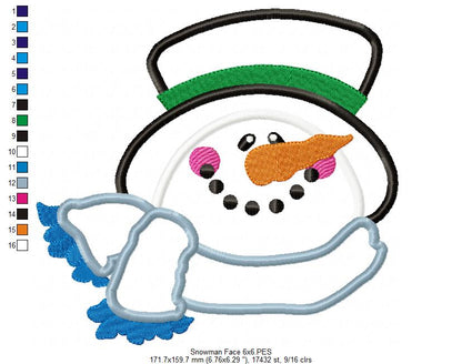 ❄️ Frosty Snowman Face ⛄ – Applique - Machine Embroidery Design