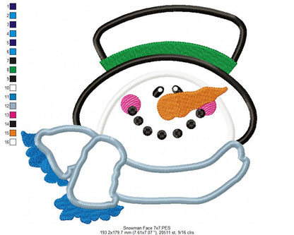 ❄️ Frosty Snowman Face ⛄ – Applique - Machine Embroidery Design