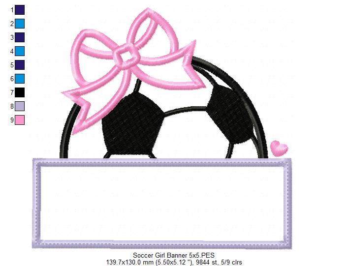 Soccer Ball Girl Banner - Applique