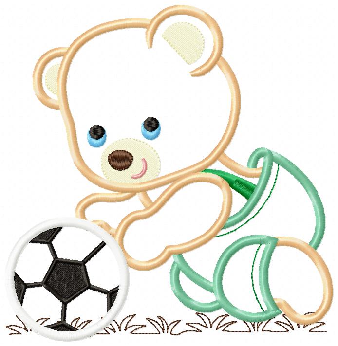 Playful Soccer Bear - Appliqué – Machine Embroidery Design