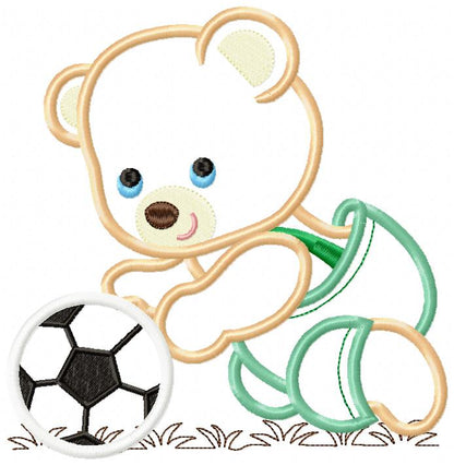 Playful Soccer Bear - Appliqué – Machine Embroidery Design