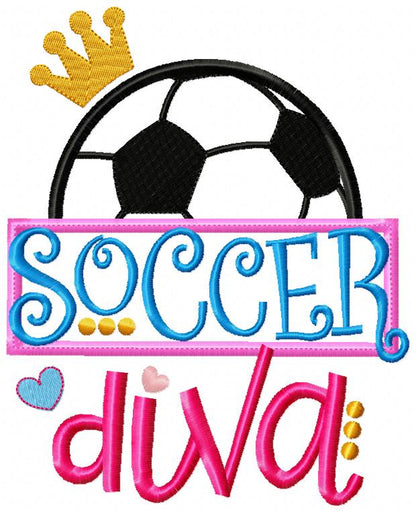 Soccer Diva Crown - Appliqué - Machine Embroidery Design