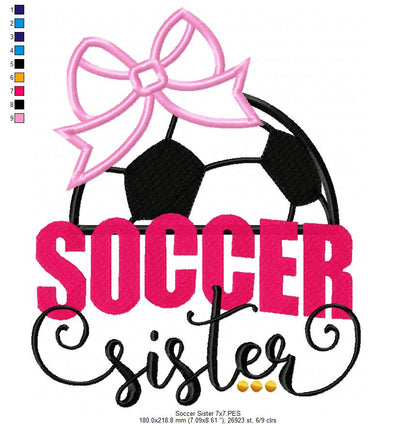 Soccer Sister - Appliqué - Machine Embroidery Design