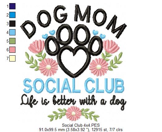 Dog Mom Social Club - Applique - Machine Embroidery Design