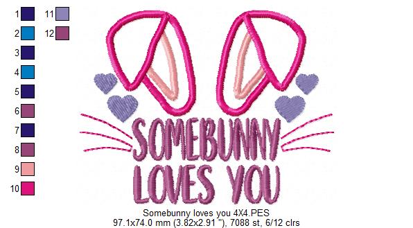 Somebunny Loves You - Applique - Machine Embroidery Design