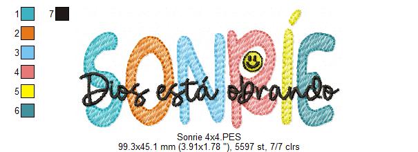 Sonríe Dios Está Obrando - Fill Stitch - Machine Embroidery Design