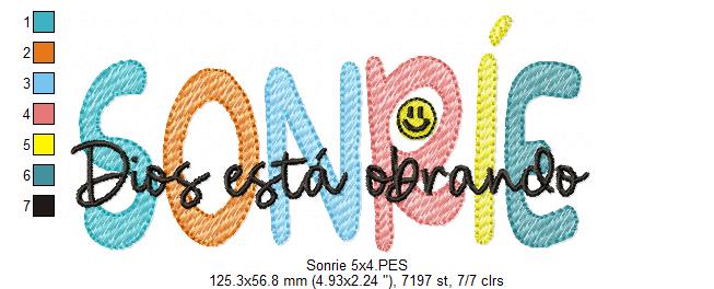 Sonríe Dios Está Obrando - Fill Stitch - Machine Embroidery Design