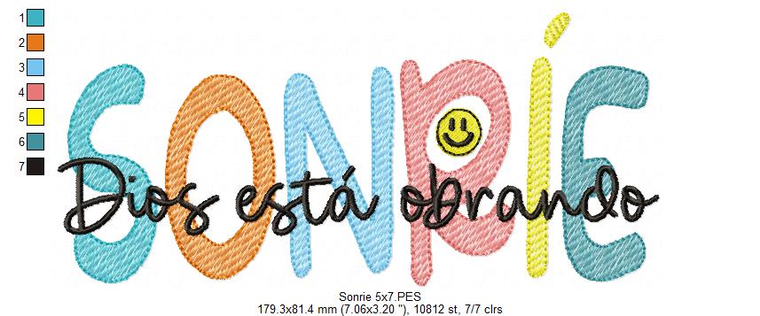 Sonríe Dios Está Obrando - Fill Stitch - Machine Embroidery Design