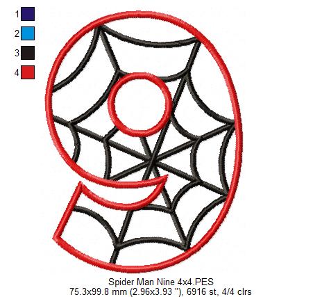 Spider Web Nine 9th Nineth Birthday Number 9 - Applique Embroidery