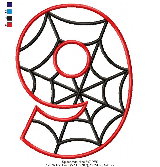 Spider Web Nine 9th Nineth Birthday Number 9 - Applique Embroidery