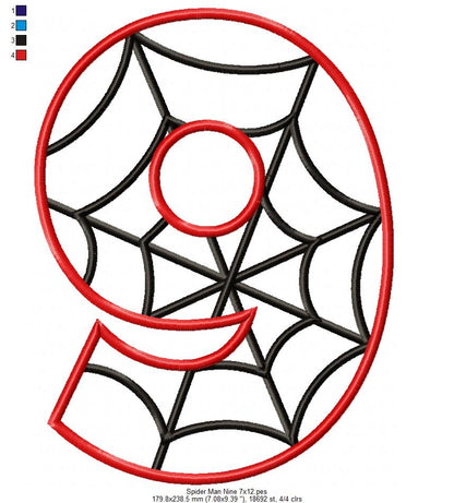 Spider Web Nine 9th Nineth Birthday Number 9 - Applique Embroidery