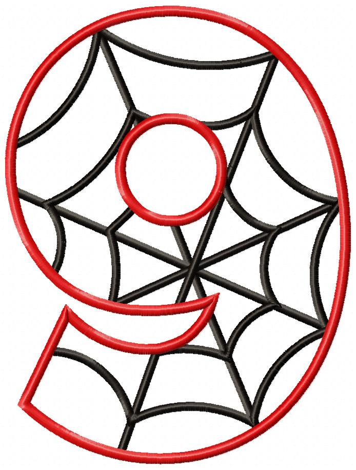 Spider Web Nine 9th Nineth Birthday Number 9 - Applique Embroidery