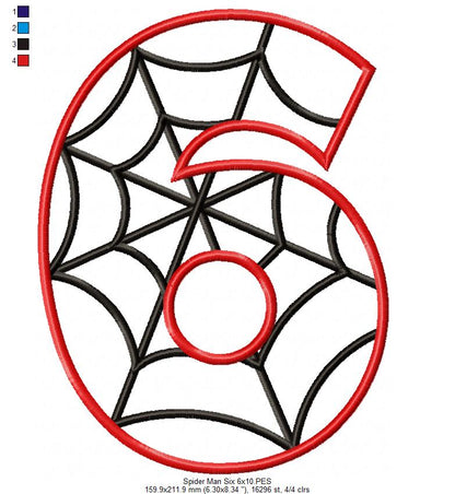 Spider Web Six 6th Sixth Birthday Number 6 - Applique Embroidery