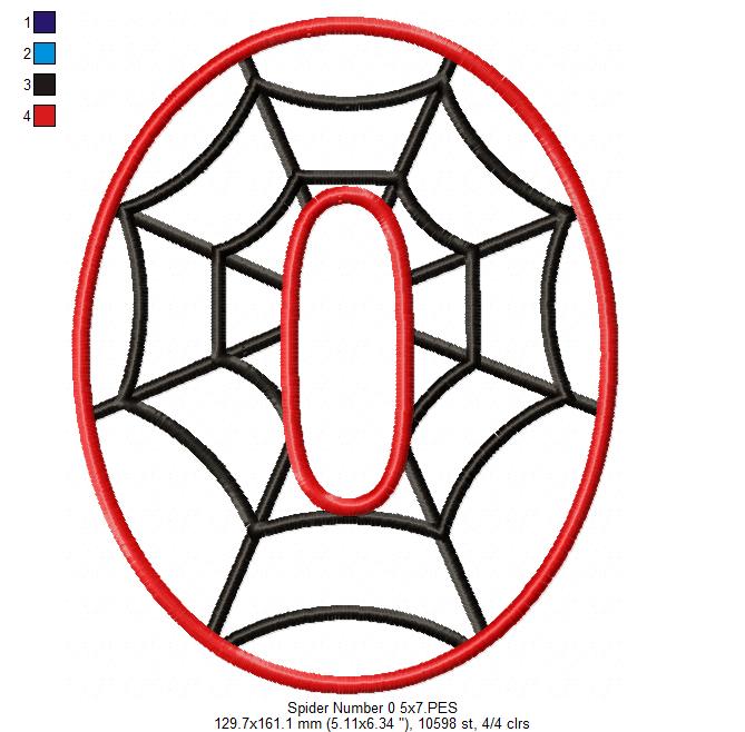 Spider Web Number 0 - Applique Embroidery