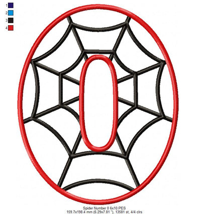 Spider Web Number 0 - Applique Embroidery