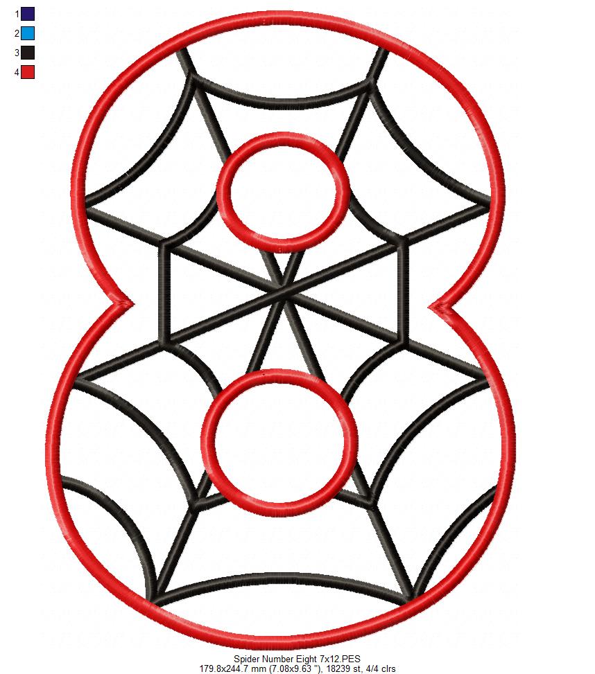Spider Web Eight 8th Eighth Birthday Number 8 - Applique Embroidery