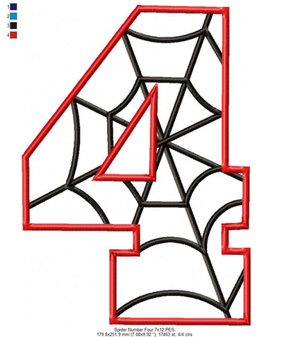Spider Number Four - Applique - Machine Embroidery Design