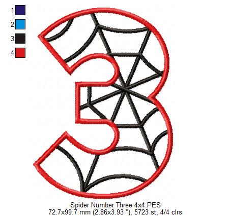 Spider Web Three 3rd Third Birthday Number 3 - Applique Embroidery