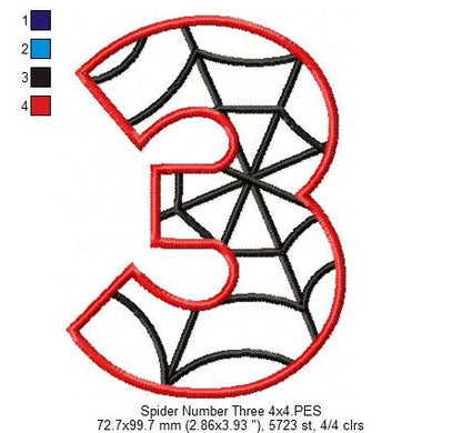 Spider Web Three 3rd Third Birthday Number 3 - Applique Embroidery