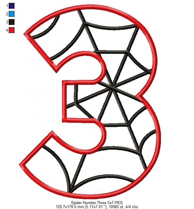 Spider Web Three 3rd Third Birthday Number 3 - Applique Embroidery