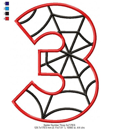Spider Web Three 3rd Third Birthday Number 3 - Applique Embroidery