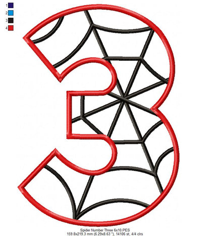 Spider Web Three 3rd Third Birthday Number 3 - Applique Embroidery