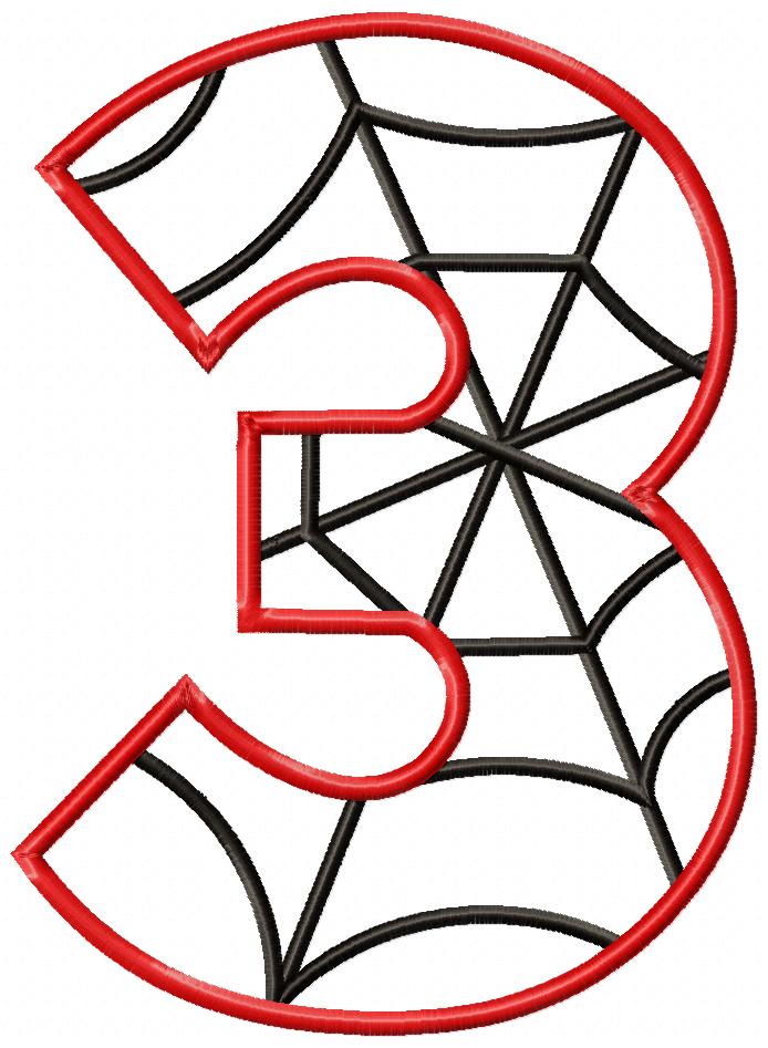 Spider Web Three 3rd Third Birthday Number 3 - Applique Embroidery