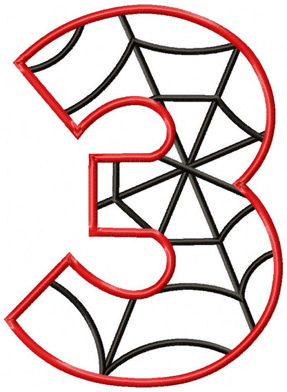 Spider Web Three 3rd Third Birthday Number 3 - Applique Embroidery
