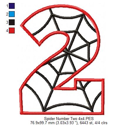 Spider Web Two 2nd Second Birthday Number 2 - Applique Embroidery