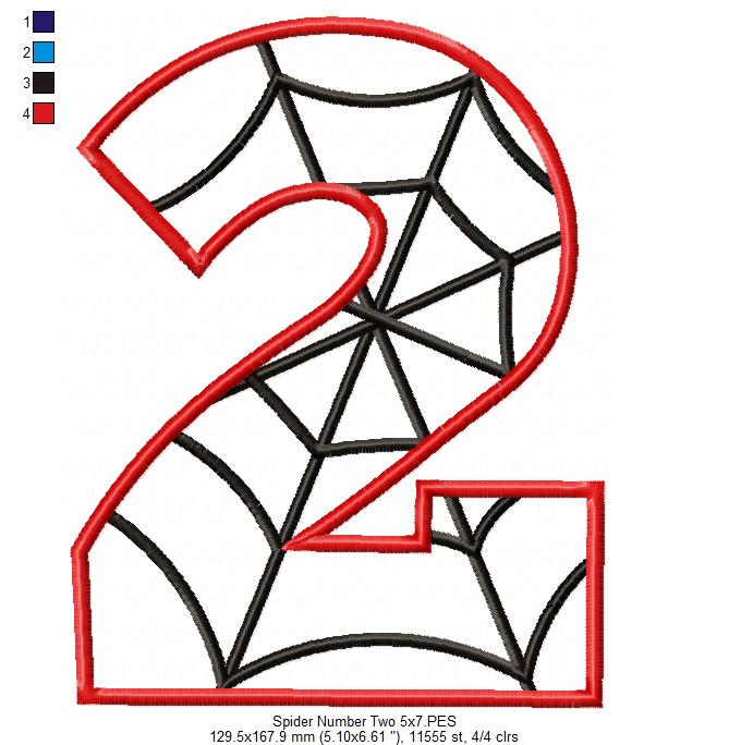 Spider Web Two 2nd Second Birthday Number 2 - Applique Embroidery