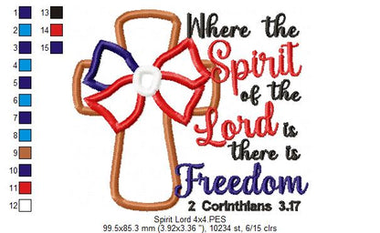 ✨ Where the Spirit of the Lord Is There Is Freedom 🇺🇸 – Applique – Machine Embroidery Design