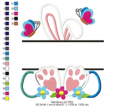 Split Bunny - Applique - Machine Embroidery Design