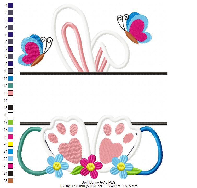 Split Bunny - Applique - Machine Embroidery Design
