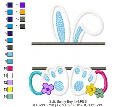 Split Bunny Boy and Eggs - Applique - Machine Embroidery Design