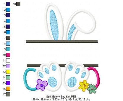 Split Bunny Boy and Eggs - Applique - Machine Embroidery Design
