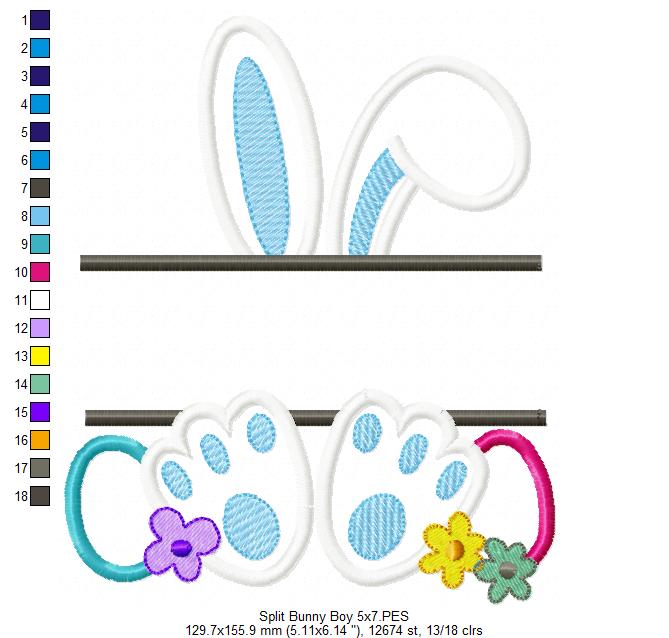 Split Bunny Boy and Eggs - Applique - Machine Embroidery Design