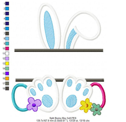 Split Bunny Boy and Eggs - Applique - Machine Embroidery Design
