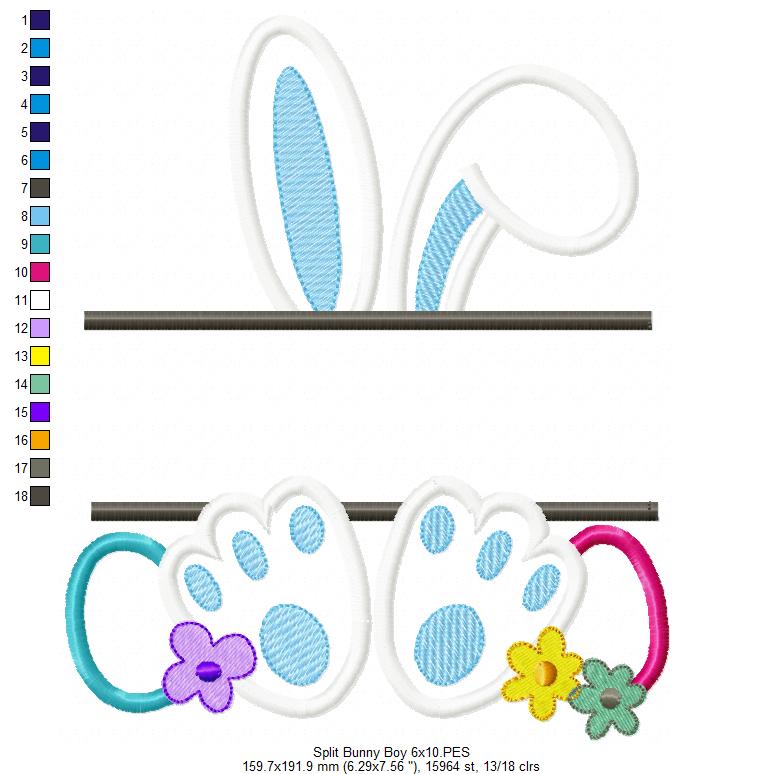 Split Bunny Boy and Eggs - Applique - Machine Embroidery Design