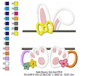 Split Bunny Girl and Eggs - Applique - Machine Embroidery Design