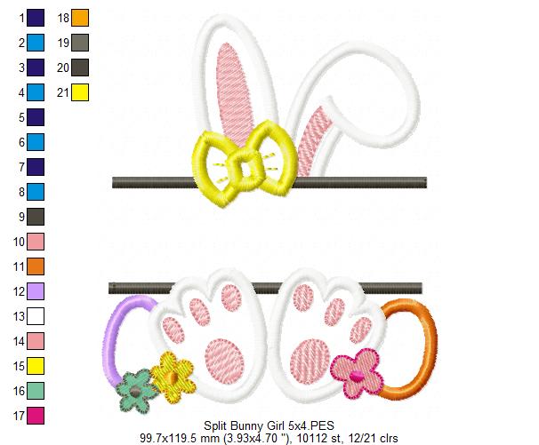 Split Bunny Girl and Eggs - Applique - Machine Embroidery Design
