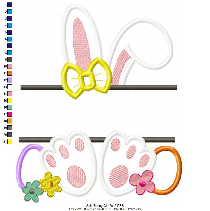 Split Bunny Girl and Eggs - Applique - Machine Embroidery Design