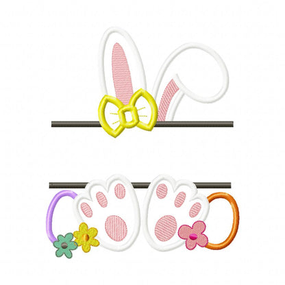 Split Bunny Girl and Eggs - Applique - Machine Embroidery Design