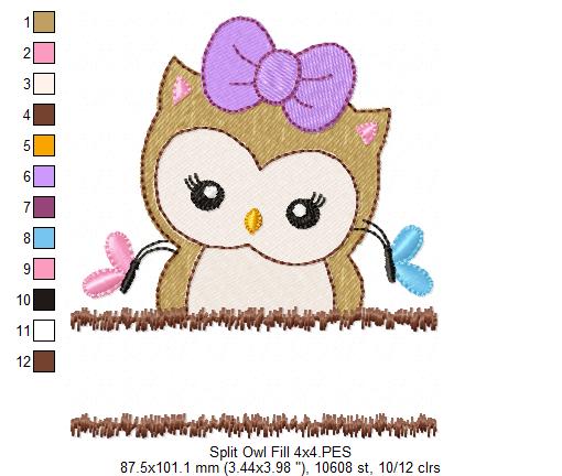 Cute Split Owl - Fill Stitch - Machine Embroidery Design