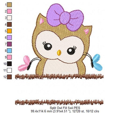 Cute Split Owl - Fill Stitch - Machine Embroidery Design