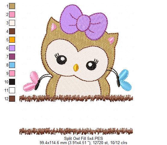 Cute Split Owl - Fill Stitch - Machine Embroidery Design